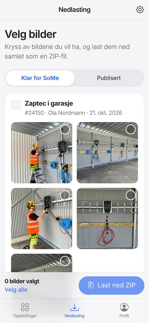 Velg og last ned bilder i Knipso